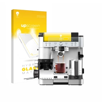 Parte frontal de un envase de producto con el logotipo de la marca upscreen. Al lado se muestra el dispositivo Ninja Luxe Cafe