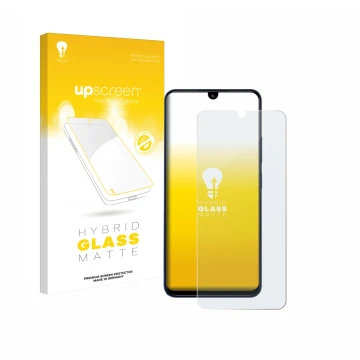 Parte frontal de un envase de producto con el logotipo de la marca upscreen. Al lado se muestra el dispositivo Xiaomi Redmi 14