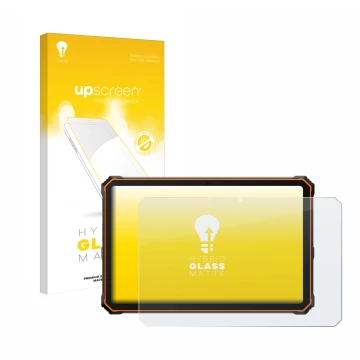 Parte frontal de un envase de producto con el logotipo de la marca upscreen. Al lado se muestra el dispositivo Blackview Activ
