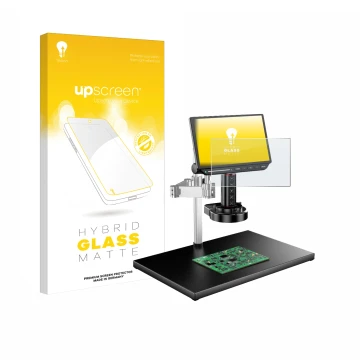 Parte frontal de un envase de producto con el logotipo de la marca upscreen. Al lado se muestra el dispositivo Tomlov TM4K-AF-