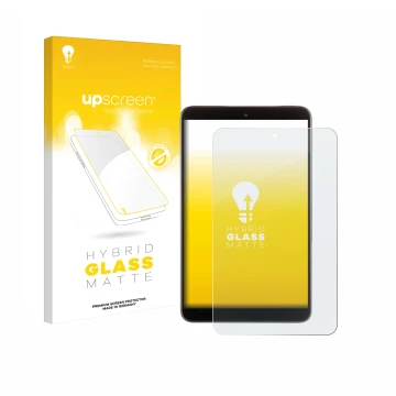 Parte frontal de un envase de producto con el logotipo de la marca upscreen. Al lado se muestra el dispositivo Nokia T10 (retr