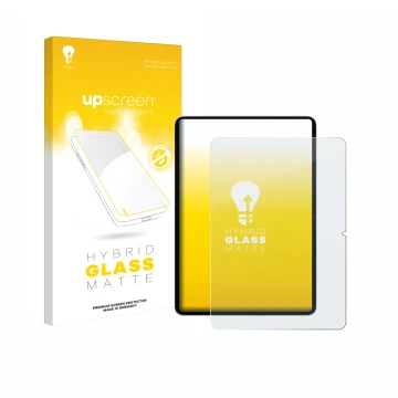 Parte frontal de un envase de producto con el logotipo de la marca upscreen. Al lado se muestra el dispositivo Xiaomi Pad 7 co