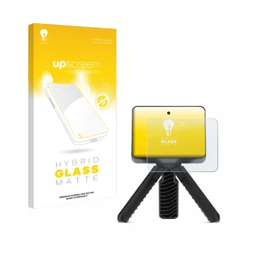 Parte frontal de un envase de producto con el logotipo de la marca upscreen. Al lado se muestra el dispositivo Garmin Approach