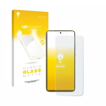 Parte frontal de un envase de producto con el logotipo de la marca upscreen. Al lado se muestra el dispositivo Motorola Edge 5