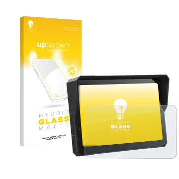 Parte frontal de un envase de producto con el logotipo de la marca upscreen. Al lado se muestra el dispositivo Carpuride W702 