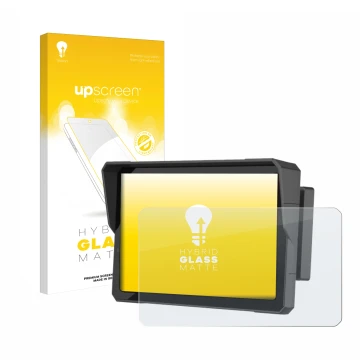 Parte frontal de un envase de producto con el logotipo de la marca upscreen. Al lado se muestra el dispositivo Carpuride W702B