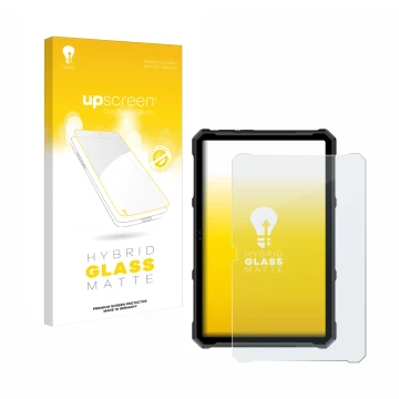 Parte frontal de un envase de producto con el logotipo de la marca upscreen. Al lado se muestra el dispositivo Ulefone Armor P