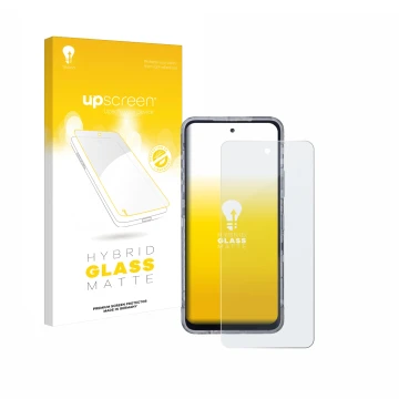 Parte frontal de un envase de producto con el logotipo de la marca upscreen. Al lado se muestra el dispositivo AGM X6 Phantom 