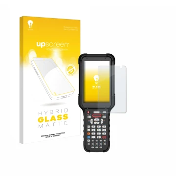 Parte frontal de un envase de producto con el logotipo de la marca upscreen. Al lado se muestra el dispositivo Honeywell CK67 