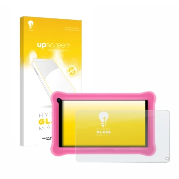 Parte frontal de un envase de producto con el logotipo de la marca upscreen. Al lado se muestra el dispositivo Sumtab K708 7.1