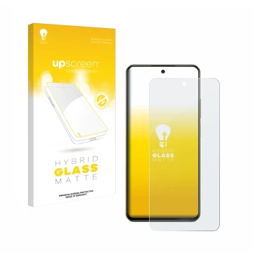 Parte frontal de un envase de producto con el logotipo de la marca upscreen. Al lado se muestra el dispositivo realme C75 con 