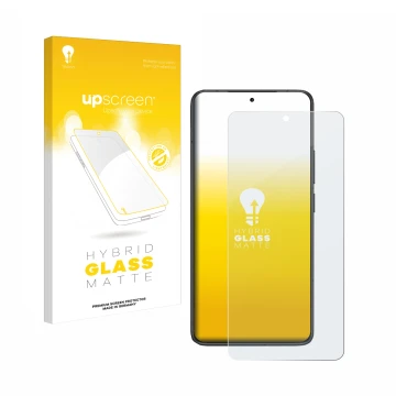 Parte frontal de un envase de producto con el logotipo de la marca upscreen. Al lado se muestra el dispositivo Xiaomi Redmi K8