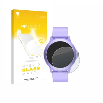 Parte frontal de un envase de producto con el logotipo de la marca upscreen. Al lado se muestra el dispositivo SPC Smartee Duo