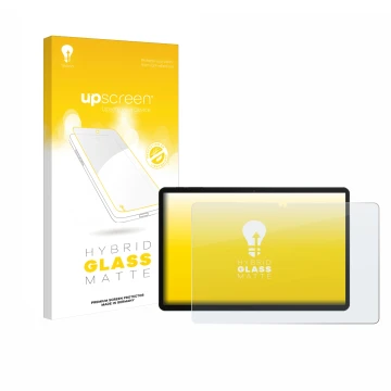 Parte frontal de un envase de producto con el logotipo de la marca upscreen. Al lado se muestra el dispositivo Chuwi Hi10 X1 c