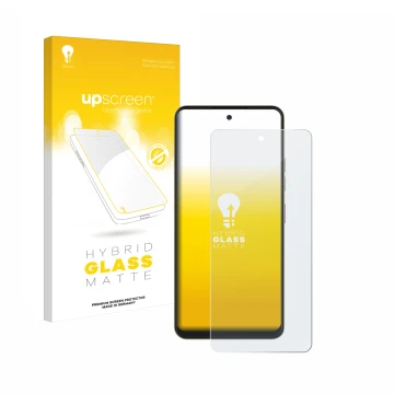 Parte frontal de un envase de producto con el logotipo de la marca upscreen. Al lado se muestra el dispositivo Nubia Music Pop