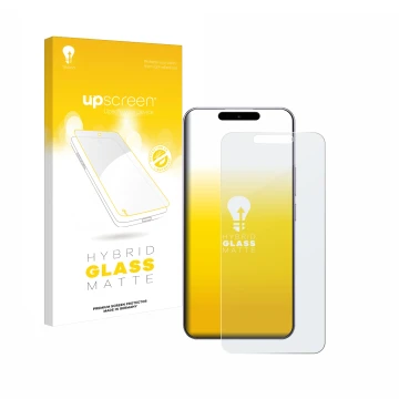 Parte frontal de un envase de producto con el logotipo de la marca upscreen. Al lado se muestra el dispositivo Oukitel P1 con 