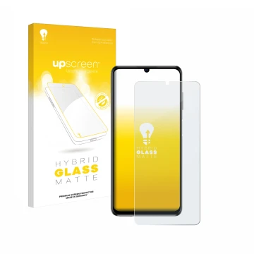 Parte frontal de un envase de producto con el logotipo de la marca upscreen. Al lado se muestra el dispositivo ZTE Blade V40 V