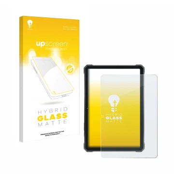 Parte frontal de un envase de producto con el logotipo de la marca upscreen. Al lado se muestra el dispositivo Hotwav R9 Pro c