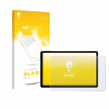 Parte frontal de un envase de producto con el logotipo de la marca upscreen. Al lado se muestra el dispositivo Doogee U11 con 