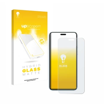 Parte frontal de un envase de producto con el logotipo de la marca upscreen. Al lado se muestra el dispositivo Honor Magic 7 R