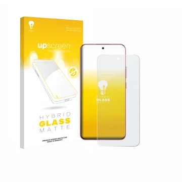Parte frontal de un envase de producto con el logotipo de la marca upscreen. Al lado se muestra el dispositivo Oppo A5 Pro con