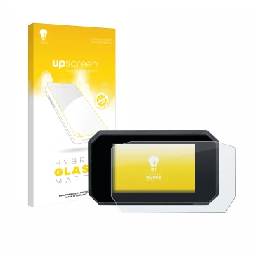 Parte frontal de un envase de producto con el logotipo de la marca upscreen. Al lado se muestra el dispositivo Suzuki GSX-S100