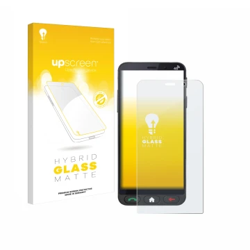 Parte frontal de un envase de producto con el logotipo de la marca upscreen. Al lado se muestra el dispositivo Brondi Amico Ve