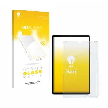 Parte frontal de un envase de producto con el logotipo de la marca upscreen. Al lado se muestra el dispositivo Lenovo Legion T