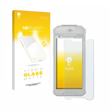 Parte frontal de un envase de producto con el logotipo de la marca upscreen. Al lado se muestra el dispositivo Dojo Pocket con