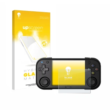 Parte frontal de un envase de producto con el logotipo de la marca upscreen. Al lado se muestra el dispositivo Magicx Mini Zer