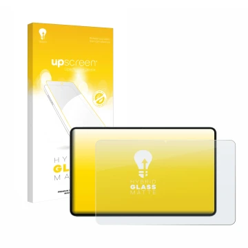 Parte frontal de un envase de producto con el logotipo de la marca upscreen. Al lado se muestra el dispositivo Teclast T60 Plu