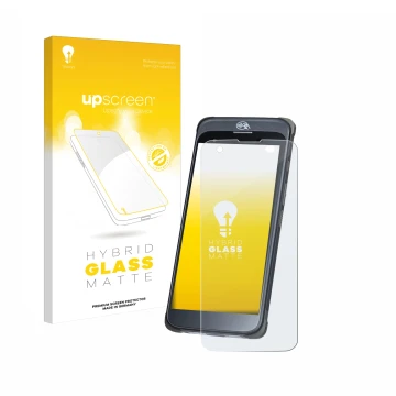 Parte frontal de un envase de producto con el logotipo de la marca upscreen. Al lado se muestra el dispositivo Orderman 10 con