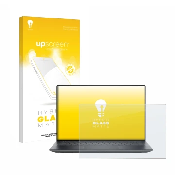 Parte frontal de un envase de producto con el logotipo de la marca upscreen. Al lado se muestra el dispositivo Dell Precision 