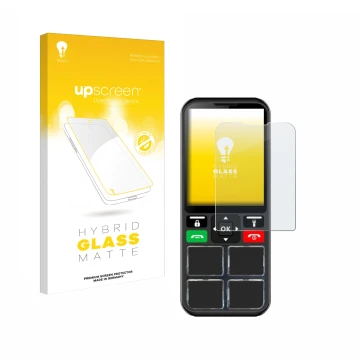 Parte frontal de un envase de producto con el logotipo de la marca upscreen. Al lado se muestra el dispositivo Geemarc CL8000 