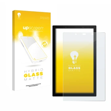 Parte frontal de un envase de producto con el logotipo de la marca upscreen. Al lado se muestra el dispositivo SONOFF NSPanel 