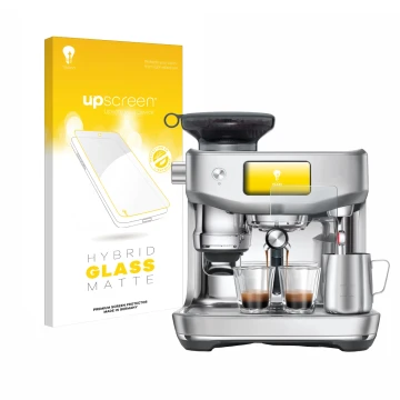 Parte frontal de un envase de producto con el logotipo de la marca upscreen. Al lado se muestra el dispositivo Sage the Oracle