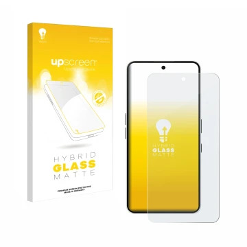 Parte frontal de un envase de producto con el logotipo de la marca upscreen. Al lado se muestra el dispositivo Nothing Phone (