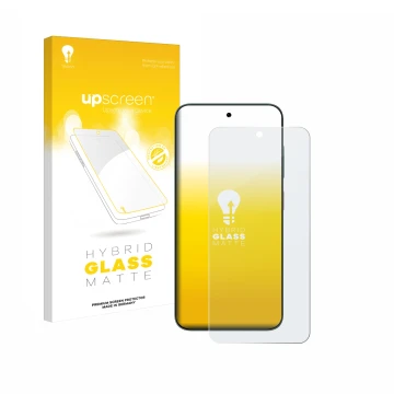 Parte frontal de un envase de producto con el logotipo de la marca upscreen. Al lado se muestra el dispositivo ZTE Blade V70 c