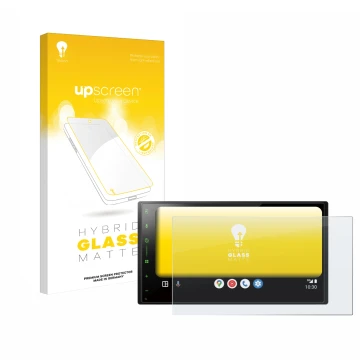 Parte frontal de un envase de producto con el logotipo de la marca upscreen. Al lado se muestra el dispositivo Pioneer SPH-DA7