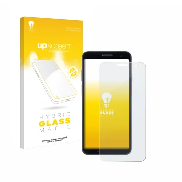 Parte frontal de un envase de producto con el logotipo de la marca upscreen. Al lado se muestra el dispositivo Honeywell CT37 