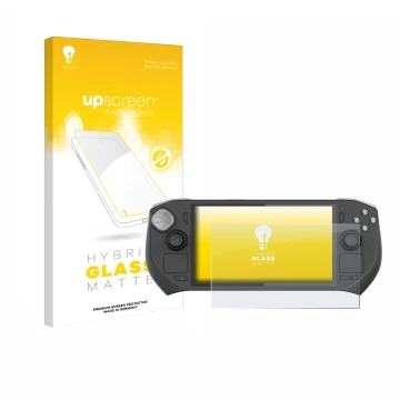 Parte frontal de un envase de producto con el logotipo de la marca upscreen. Al lado se muestra el dispositivo Zotac Gaming Zo