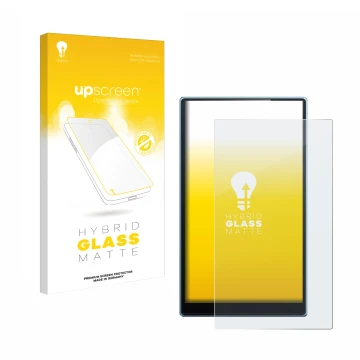 Parte frontal de un envase de producto con el logotipo de la marca upscreen. Al lado se muestra el dispositivo FiiO JM21 con s