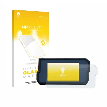 Parte frontal de un envase de producto con el logotipo de la marca upscreen. Al lado se muestra el dispositivo KTM RC125 / RC3