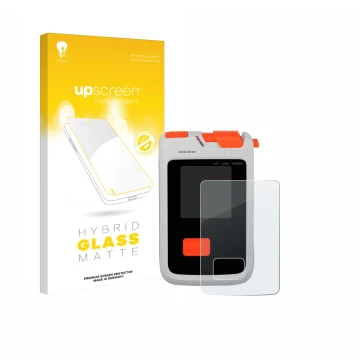 Parte frontal de un envase de producto con el logotipo de la marca upscreen. Al lado se muestra el dispositivo Mammut Barryvox