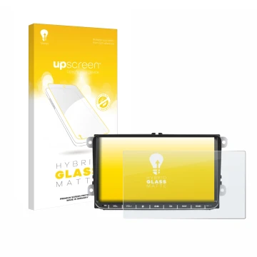 Parte frontal de un envase de producto con el logotipo de la marca upscreen. Al lado se muestra el dispositivo Essgoo AR9002 c