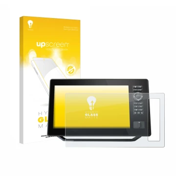 Parte frontal de un envase de producto con el logotipo de la marca upscreen. Al lado se muestra el dispositivo Humminbird Xplo