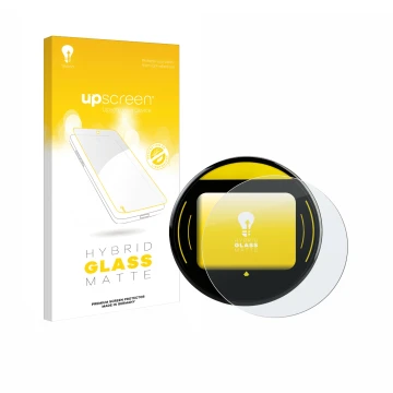 Parte frontal de un envase de producto con el logotipo de la marca upscreen. Al lado se muestra el dispositivo Nayax Onyx con 