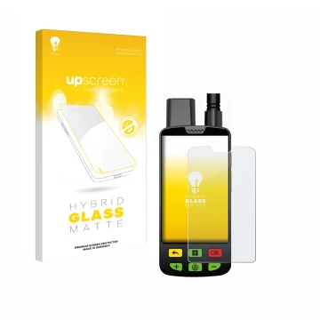 Parte frontal de un envase de producto con el logotipo de la marca upscreen. Al lado se muestra el dispositivo Aduro Locit GPS