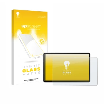 Parte frontal de un envase de producto con el logotipo de la marca upscreen. Al lado se muestra el dispositivo Samsung Galaxy 