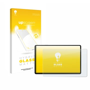 Parte frontal de un envase de producto con el logotipo de la marca upscreen. Al lado se muestra el dispositivo Samsung Galaxy 